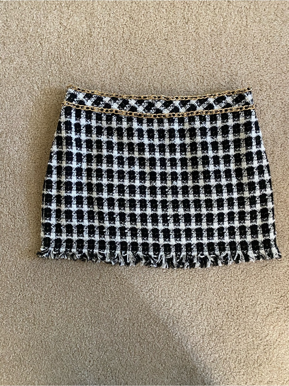 Fashion Nova Black And White Tweed Fringe Short Skirt Size S